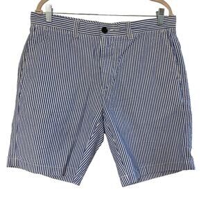 JCP • Blue + White Stripe Seersucker Preppy Flat Front Shorts